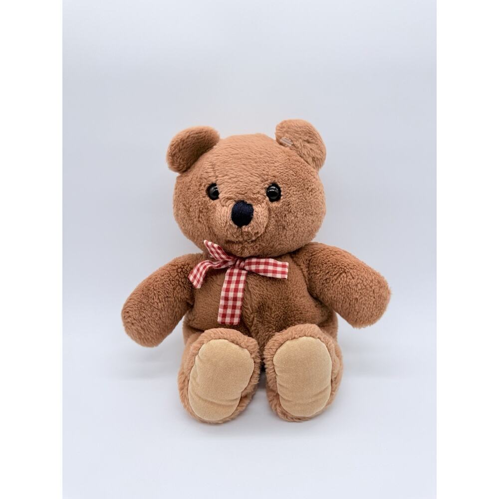 Vtg Dakin Baby Teddy Bear Brown Things Soft Plush Stuffed Red Gingham Bow 11"